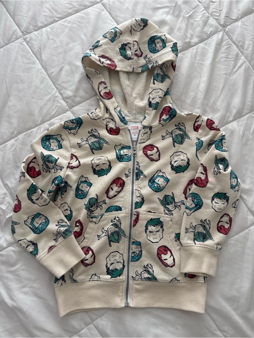Marvel Cream Zip-Up Hoodie with Red & Teal Superhero Faces